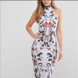 ASOS FLORAL HOLTER FORM FITTING DRESS sz US 10